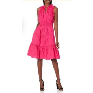 Maggy London Pink Ruffle Tiered Sleeveless Cotton Dress Size 12